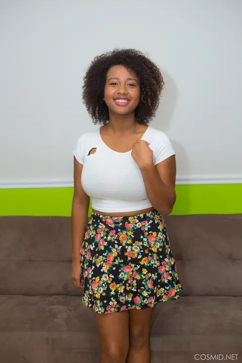 Whitney William: Thick Ebony Brunette Flashes Her Saggy Tits in a Skirt – photo 1 of 16