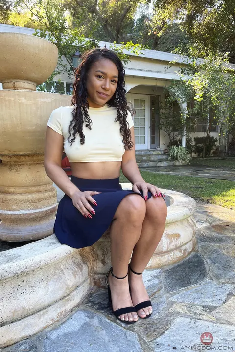Kitt Lacey: Ebony Brunette with Small Natural Tits Spreads Her Pussy in Public – photo 1 of 21
