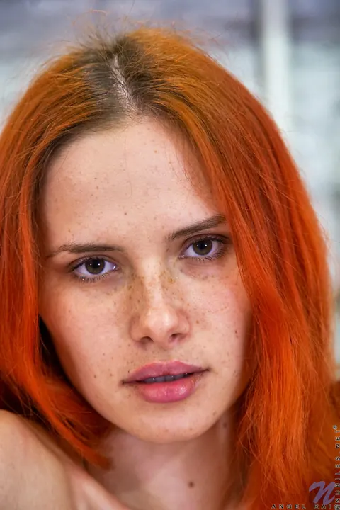 Angel Rai: Redhead with Natural Tits Spreads Her Shaved Pussy in the Kitchen – photo 19 of 21