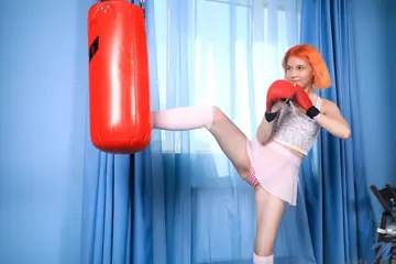 Slim Redhead Masturbates with a Dildo in the Gym