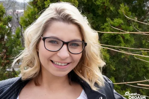 Kate Hill: European Blonde in Glasses Uses a Toy Outdoors After Shedding Her Bodysuit – photo 1 of 18