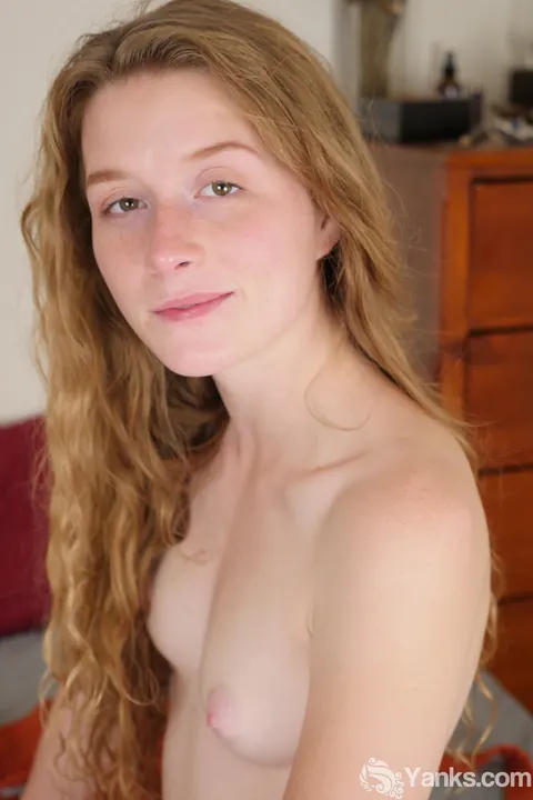 Pale Redhead Peels Off Her Robe and Spreads Her Hairy Pussy on the Bed – photo 14 of 15