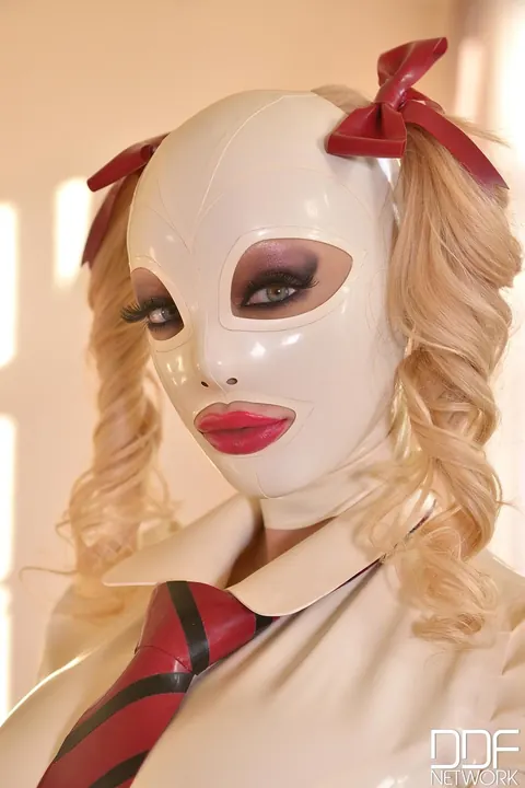 Latex Lucy: Blonde British MILF in Latex Costume Masturbates in Bondage – photo 1 of 21