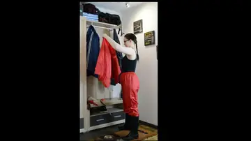 Woman in Latex and Boots Does Self Bondage in Glasses