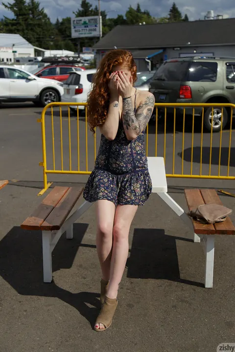Corsen Gilroy: Petite Curly Redhead Strips Out of Her Panties in Public – photo 4 of 13