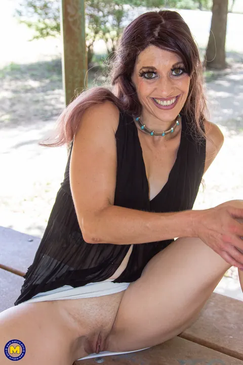 Genevieve Sweets: Mature Brunette MILF Poses Pantyless Outdoors and Uses a Dildo – photo 4 of 21