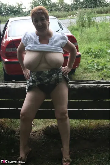 In Panties, a British BBW Bares Her Big Natural Tits in the Forest