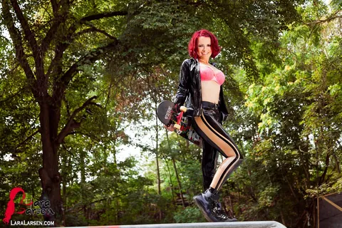 Lara Larsen: Redhead in Lingerie and Latex Unzips at the Skate Park – photo 5 of 12