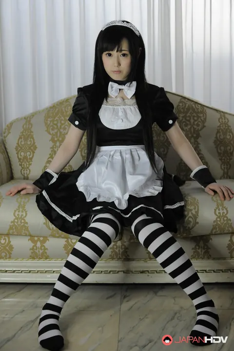 Machiko Ono: Japanese Brunette in Maid Socks Spreads Her Shaved Pussy – photo 3 of 15
