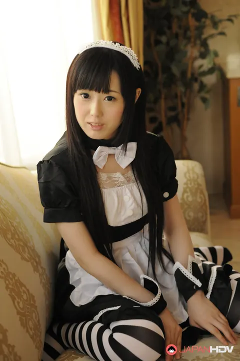 Machiko Ono: Japanese Brunette in Maid Socks Spreads Her Shaved Pussy – photo 2 of 15
