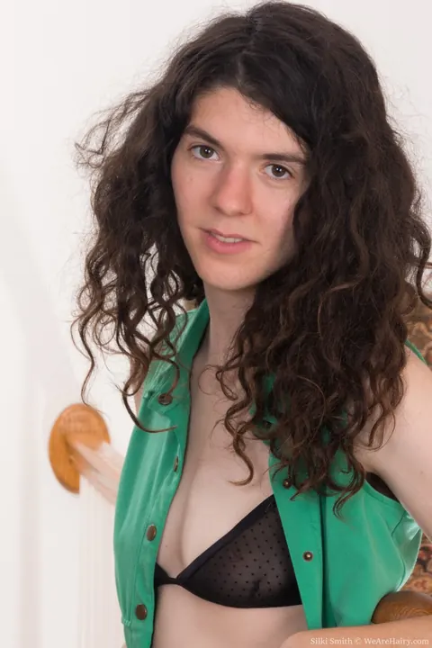 Silki Smith: Curly Brunette in Lingerie Spreads Her Hairy Pussy – photo 3 of 21