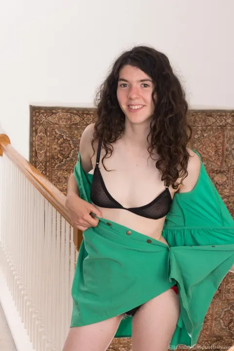 Silki Smith: Curly Brunette in Lingerie Spreads Her Hairy Pussy – photo 4 of 21