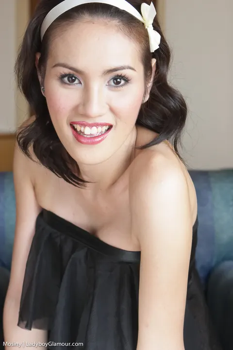 Petite Thai Trans Woman Plays with a Dildo on the Sofa – photo 2 of 18