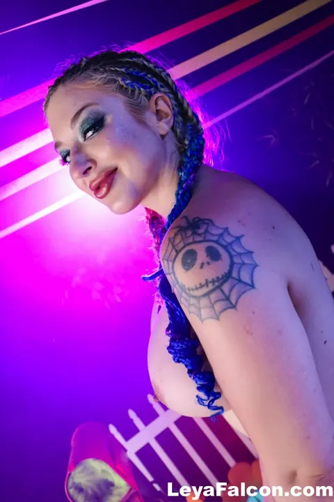 Leya Falcon: Busty Blonde MILF in Pigtails Pulls Shorts Aside and Spreads – photo 11 of 12