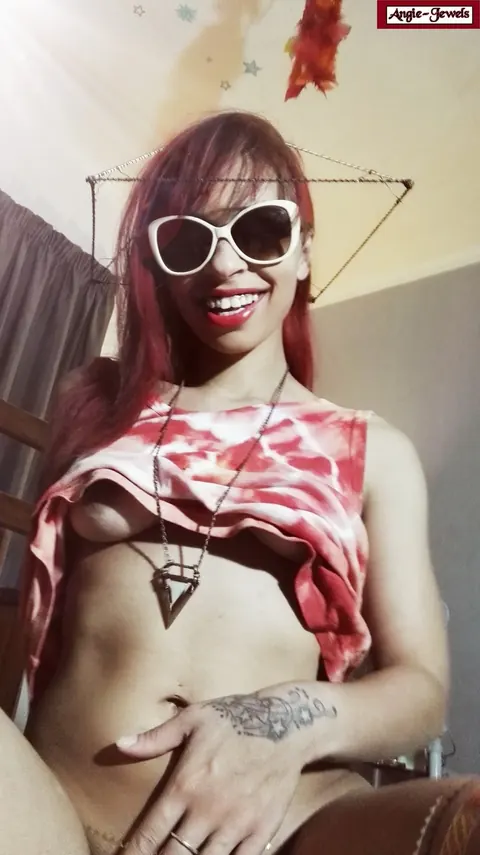 Angie Jewels: Latina Redhead Teases in Glasses and Shows Her Tattoo – photo 5 of 15