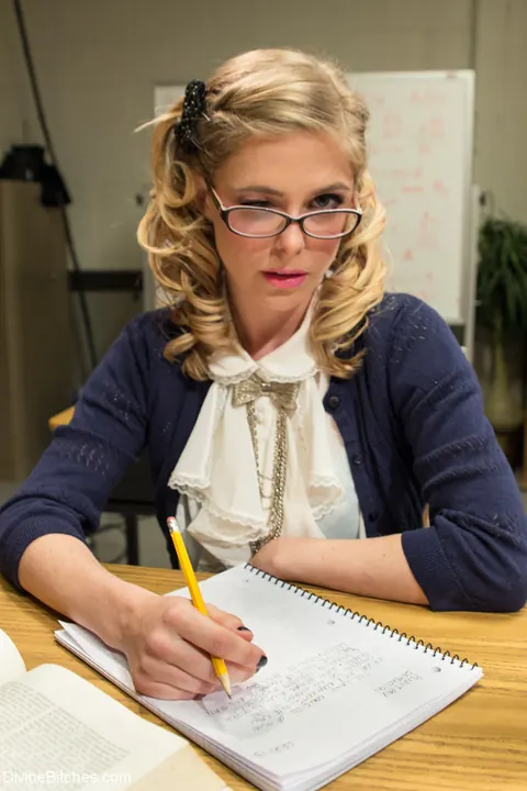 Penny Pax: Petite Redhead in Uniform and Glasses Flashes Her Pussy – photo 10 of 20