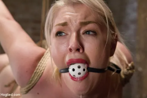 Ella Nova: Blonde in a Thong Hangs in Bondage and Takes Anal from Her Partner – photo 9 of 15