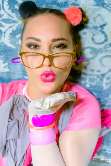 Woman in Glasses and Pigtails Strips Out of Her Pantyhose and Skirt