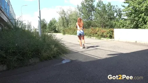 Thick European Redhead Pulls Down Her Shorts and Spreads Her Pussy Outdoors – photo 15 of 15