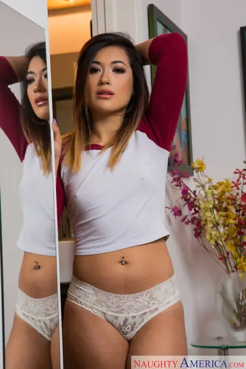 Aubree Ice – Petite Asian Brunette Strips Nude on the Bed