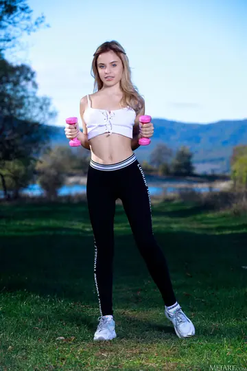 Monika Jelolt – Blonde Fitness Model Strips Out of Her Uniform and Spreads in the Gym