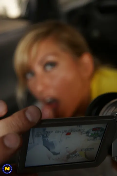 European Blonde MILF Sucks and Strokes Cock in a Car – photo 7 of 21