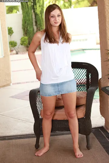 Lauren Barnett – Brunette in a Skirt Pulls Panties Aside and Spreads Wide