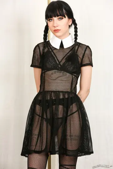 Charlotte Sartre – Tall Skinny Brunette in Pigtails Strips Off Her Dress to Spread