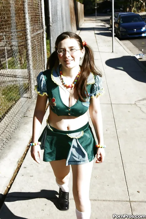 Angel Jay: Thick Brunette in Glasses Flashes Her Ass Outdoors – photo 8 of 16