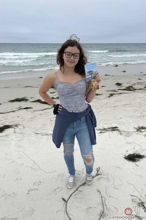 Leana Lovings: Petite Curly Brunette in Glasses Poses on the Beach – photo 2 of 20