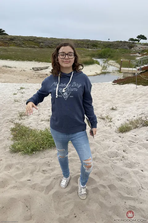 Leana Lovings: Petite Curly Brunette in Glasses Poses on the Beach – photo 7 of 20