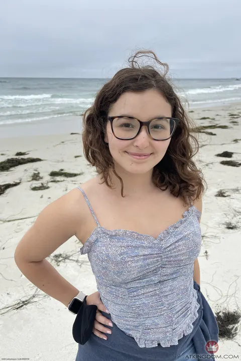 Leana Lovings: Petite Curly Brunette in Glasses Poses on the Beach – photo 3 of 20