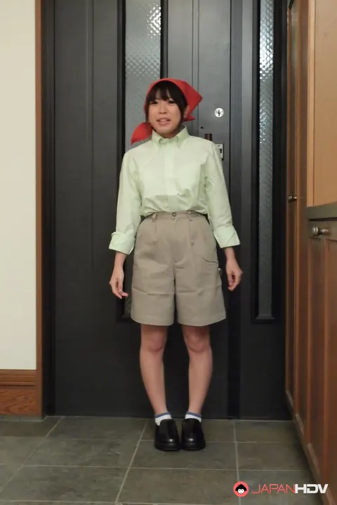 Mei Wakana: Japanese Brunette Strips Out of Her Shorts in the Bathroom – photo 1 of 15