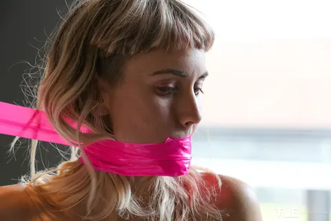 European Blonde Gags Herself with Duct Tape and Dons a Strap-On – photo 4 of 16