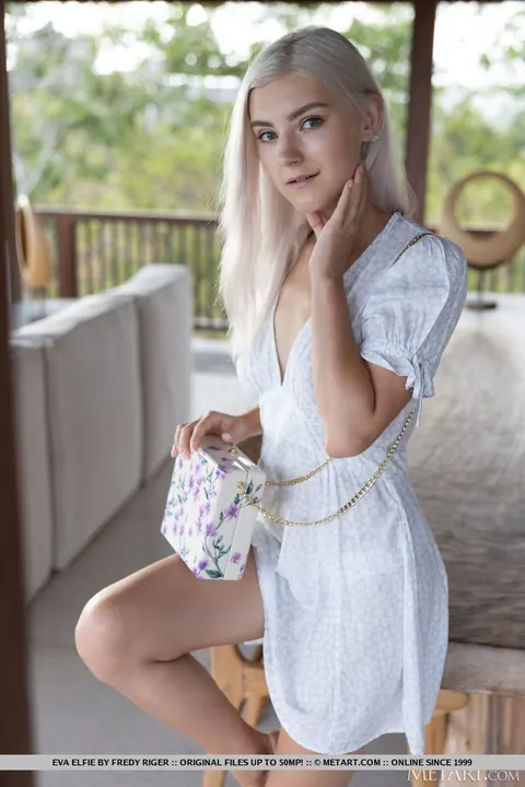 Eva Elfie: Slim Blonde Strips Out of Her Skirt and Spreads – photo 1 of 18