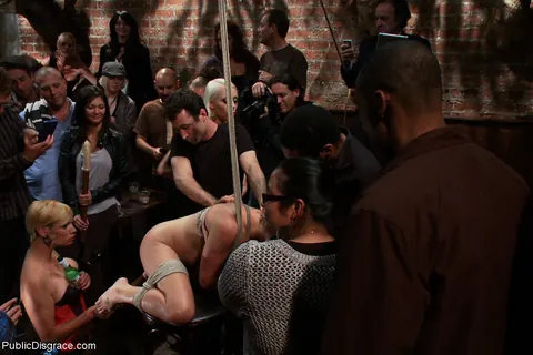 Lorelei Lee: Thick Blonde in Public Bondage Sucks Cock and Gets Fucked by Group – photo 2 of 21