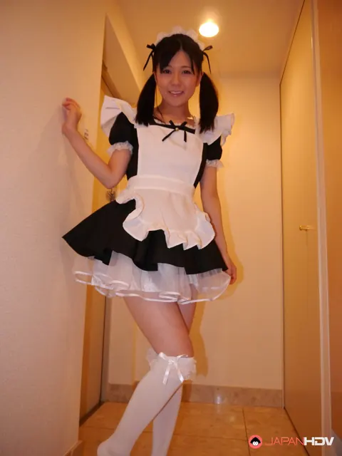 Mai Araki: Japanese Maid in Uniform Flashes Her Shaved Pussy – photo 4 of 15