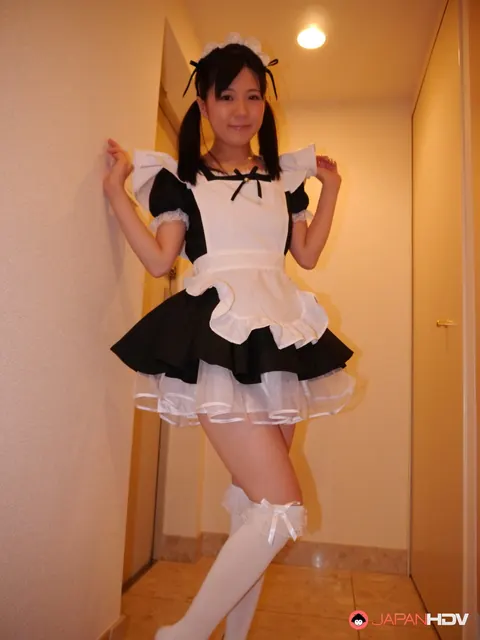 Mai Araki: Japanese Maid in Uniform Flashes Her Shaved Pussy – photo 3 of 15