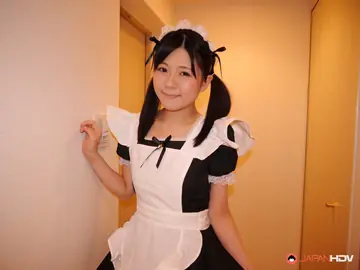 Japanese Maid in Uniform Flashes Her Shaved Pussy