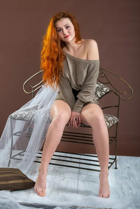 Sascha Aleksander: Tall Redhead Strips Out of Her Skirt and Spreads – photo 2 of 21