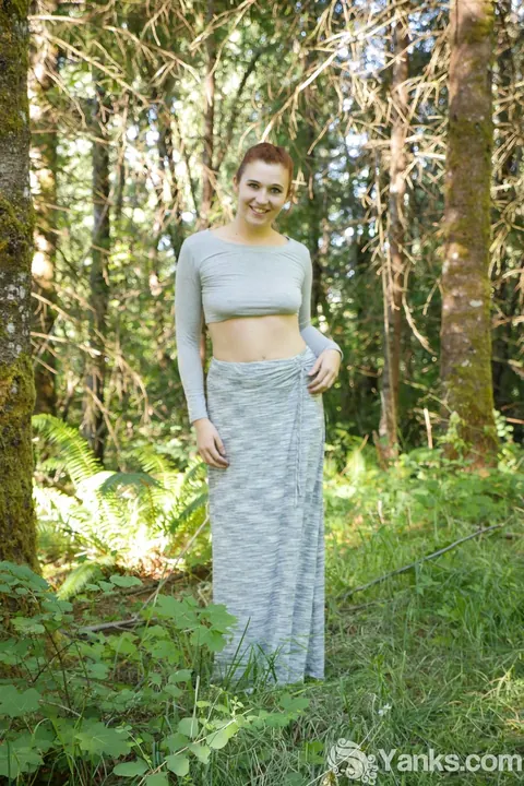 Stephie Staar: Pale Redhead Stands Naked and Fingers Her Pussy in a Forest – photo 1 of 17