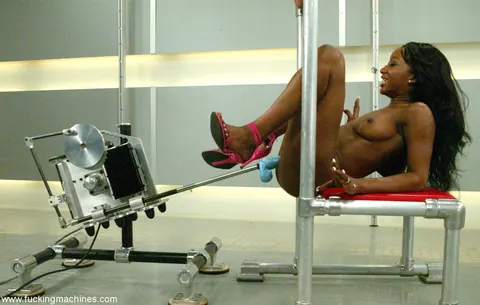 Stacey Cash: Petite Ebony MILF Takes a Dildo Machine in Bondage – photo 15 of 21