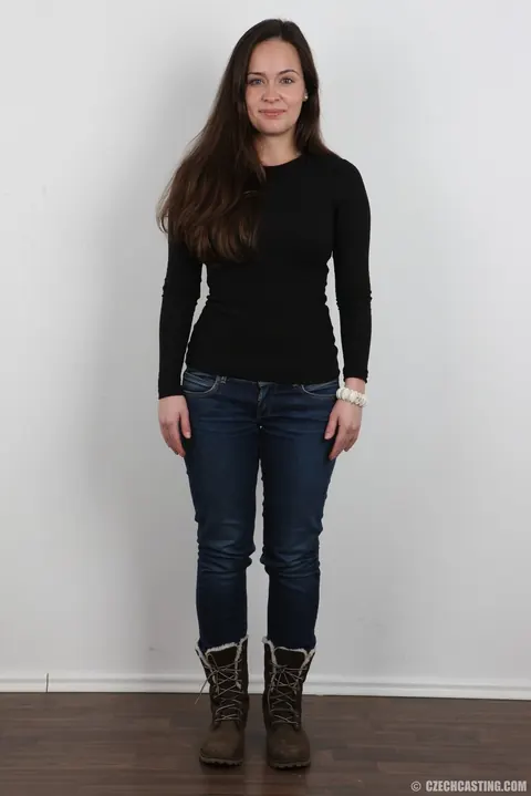 European Brunette with Big Tits Strips Out of Her Jeans – photo 2 of 20