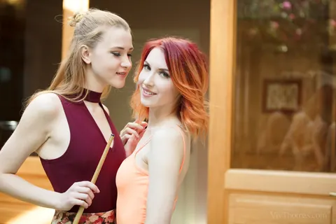 Elin Dane & Ivy Reins: Redhead Lesbians Kiss and Eat Pussy on the Sofa – photo 1 of 16