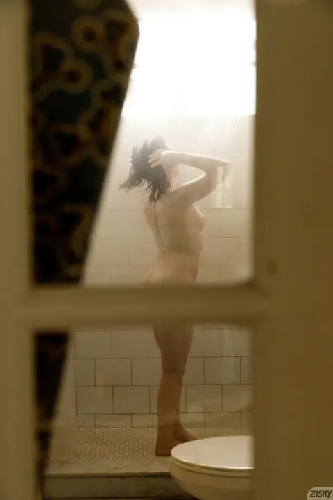 Keira Croft: Brunette with Hairy Bush Teases in the Bathroom – photo 10 of 12