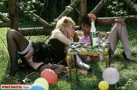 Danica Collins: Busty Ebony Lesbians Lick Hairy Pussy and Share a Dildo in the Garden – photo 4 of 12