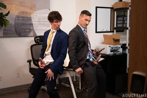 Two Curly Brunette Men Kiss and Fuck in the Office – photo 8 of 21