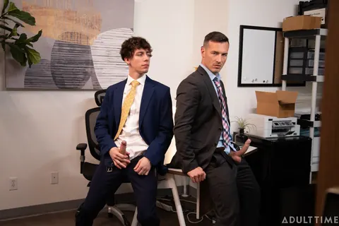 Two Curly Brunette Men Kiss and Fuck in the Office – photo 7 of 21
