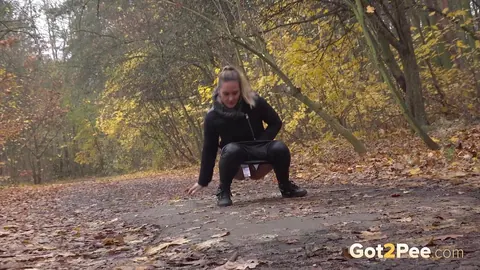 Naomi Bennet: Czech Brunette in Leather Pees on a Forest Path – photo 3 of 15