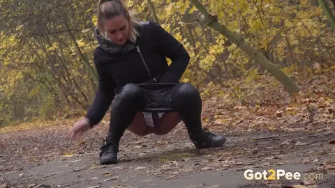 Naomi Bennet: Czech Brunette in Leather Pees on a Forest Path – photo 11 of 15